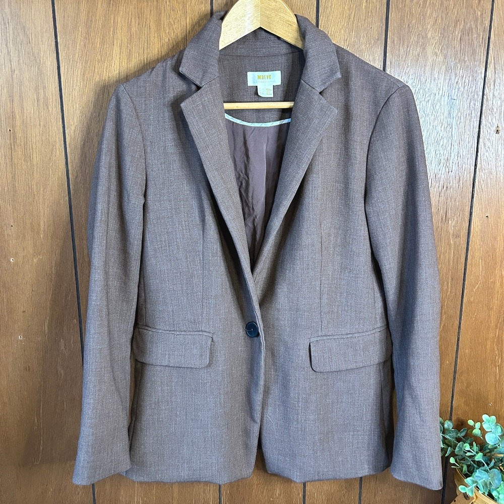 Maeve by Anthropologie Brown Linen Blend One Button Blazer Jacket US Size 0 UK 4